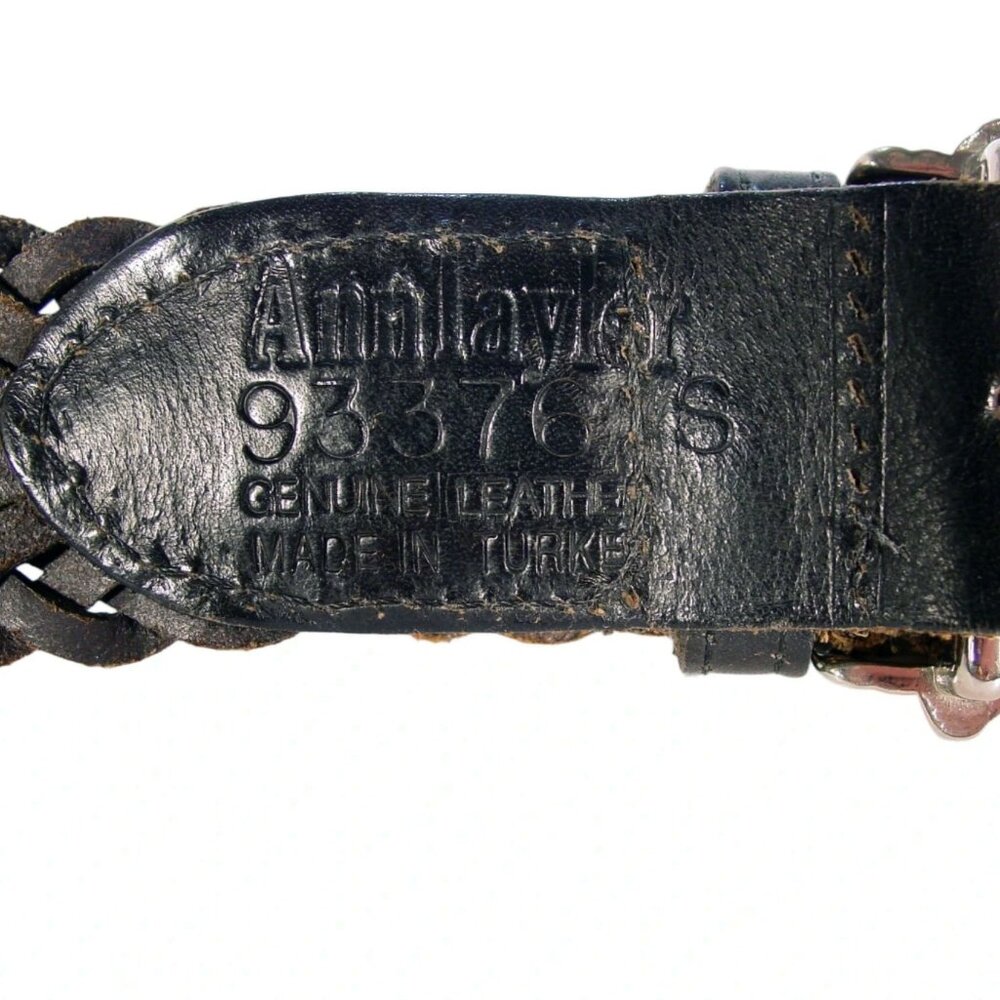 ANN TAYLOR Braided Black Leather Belt Silver Barrel Buckle Women's S - TURKEY - Picture 4 of 5